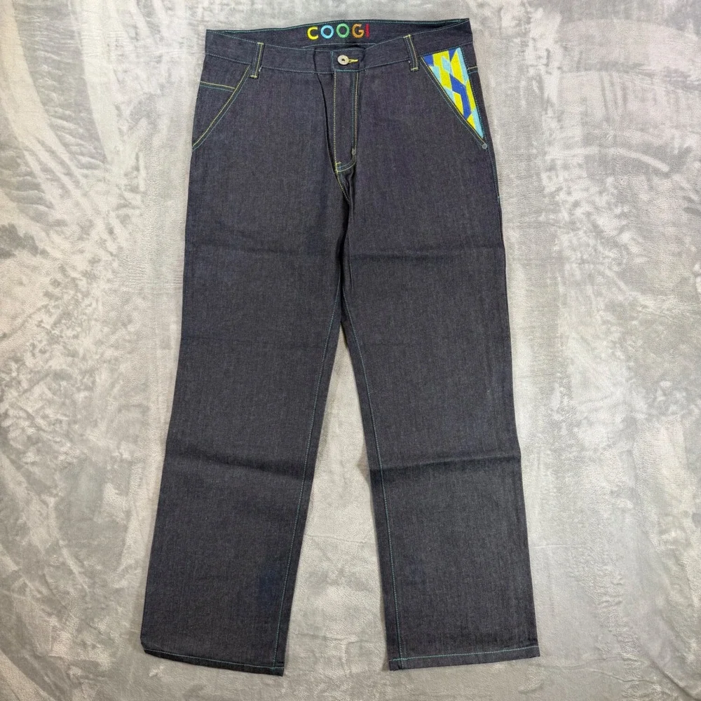 Vintage COOGI Embroidered Straight Jeans Men's 36x34 Dark Blue Denim Pants NEW